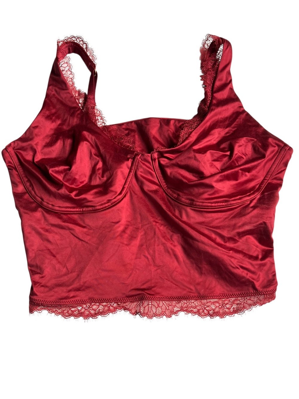 Aerie Red Satin Lace Detail Bralette Tank XL NWT